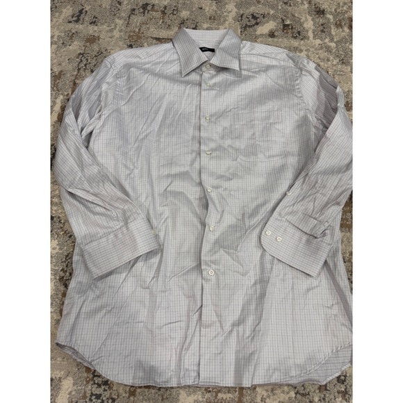 Hugo Boss Other - Hugo Boss Mens 17 32/33 Purple White Micro Grid Check Cotton Dress Shirt L/S